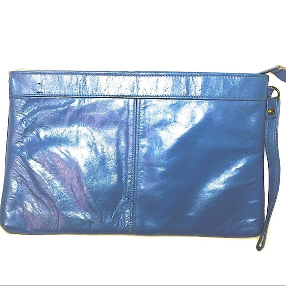 🥳HP: Sky Blue Leather Wristlets Zipper w/Ribbed Decor Vintage Bag - Picture 6 of 14